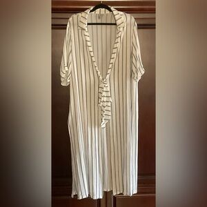 ASOS White and Gray Striped Duster Cover-up with Long Ties.